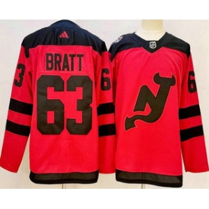 Men's New Jersey Devils #63 Jesper Bratt Red 2024 Stadium Series Authentic Jersey