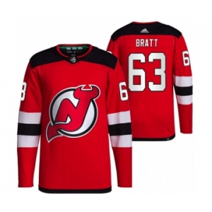 Men's New Jersey Devils #63 Jesper Bratt Red Stitched Jersey