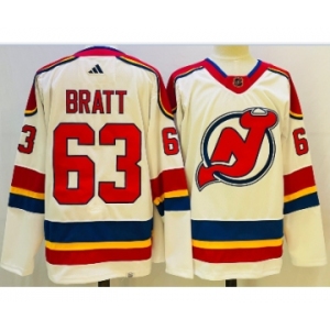 Men's New Jersey Devils #63 Jesper Bratt White 2022 Reverse Retro Authentic Jersey