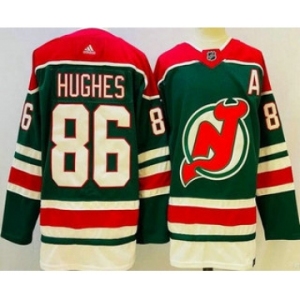 Men's New Jersey Devils #86 Jack Hughes Green 2021 Reverse Retro Authentic Jersey