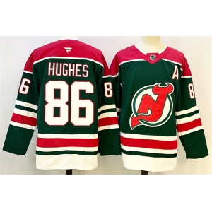 Men's New Jersey Devils #86 Jack Hughes Green Red 2024-25 With A Patch Stitched Hockey Jersey