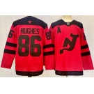 Men's New Jersey Devils #86 Jack Hughes Red 2024-25 With A Patch Stitched Hockey Jersey