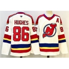 Men's New Jersey Devils #86 Jack Hughes White Red 2024-25 With A Patch Stitched Hockey Jersey
