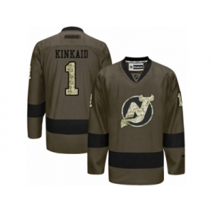 Men's Reebok New Jersey Devils #1 Keith Kinkaid Authentic Green Salute to Service NHL Jersey