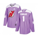 New Jersey Devils #1 Keith Kinkaid Authentic Purple Fights Cancer Practice Hockey Jersey