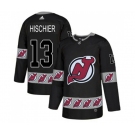 New Jersey Devils #13 Nico Hischier Authentic Black Team Logo Fashion Hockey Jersey