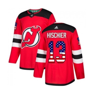 New Jersey Devils #13 Nico Hischier Authentic Red USA Flag Fashion Hockey Jersey