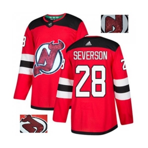 New Jersey Devils #28 Damon Severson Authentic Red Fashion Gold Hockey Jersey