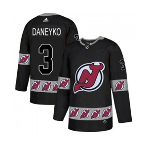 New Jersey Devils #3 Ken Daneyko Authentic Black Team Logo Fashion Hockey Jersey