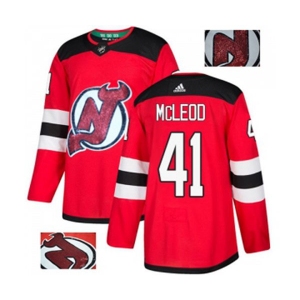 New Jersey Devils #41 Michael McLeod Authentic Red Fashion Gold Hockey Jersey