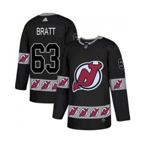 New Jersey Devils #63 Jesper Bratt Authentic Black Team Logo Fashion Hockey Jersey