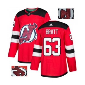 New Jersey Devils #63 Jesper Bratt Authentic Red Fashion Gold Hockey Jersey