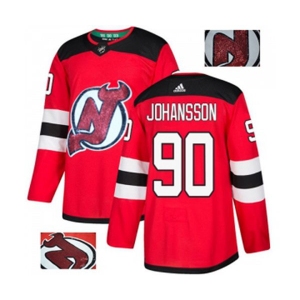 New Jersey Devils #90 Marcus Johansson Authentic Red Fashion Gold Hockey Jersey