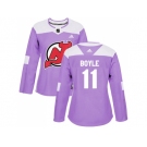 Women Adidas New Jersey Devils #11 Brian Boyle Purple Authentic Fights Cancer Stitched NHL Jersey