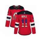 Women Adidas New Jersey Devils #11 Brian Boyle Red Home Authentic USA Flag Stitched NHL Jersey