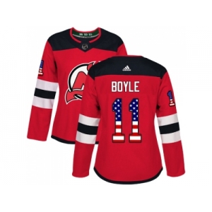 Women Adidas New Jersey Devils #11 Brian Boyle Red Home Authentic USA Flag Stitched NHL Jersey