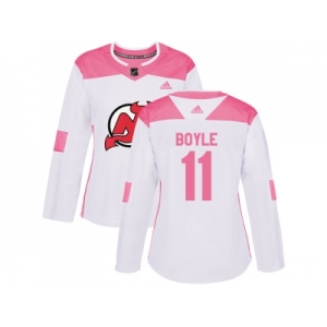 Women Adidas New Jersey Devils #11 Brian Boyle White Pink Authentic Fashion Stitched NHL Jersey