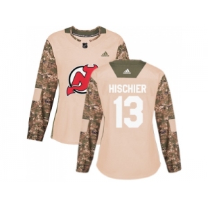 Women Adidas New Jersey Devils #13 Nico Hischier Camo Authentic 2017 Veterans Day Stitched NHL Jersey