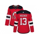 Women Adidas New Jersey Devils #13 Nico Hischier Red Home Authentic Stitched NHL Jersey