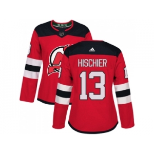 Women Adidas New Jersey Devils #13 Nico Hischier Red Home Authentic Stitched NHL Jersey
