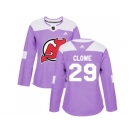 Women Adidas New Jersey Devils #29 Ryane Clowe Purple Authentic Fights Cancer Stitched NHL Jersey