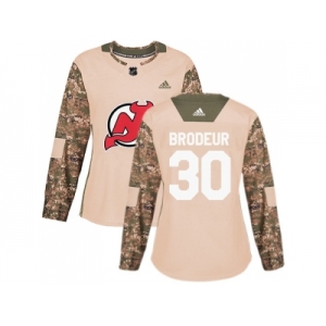 Women Adidas New Jersey Devils #30 Martin Brodeur Camo Authentic 2017 Veterans Day Stitched NHL Jersey