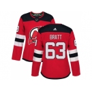 Women Adidas New Jersey Devils #63 Jesper Bratt Red Home Authentic Stitched NHL Jersey