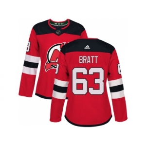 Women Adidas New Jersey Devils #63 Jesper Bratt Red Home Authentic Stitched NHL Jersey