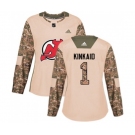 Women New Jersey Devils #1 Keith Kinkaid Authentic Camo Veterans Day Practice Hockey Jersey