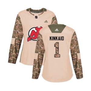 Women New Jersey Devils #1 Keith Kinkaid Authentic Camo Veterans Day Practice Hockey Jersey