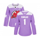 Women New Jersey Devils #1 Keith Kinkaid Authentic Purple Fights Cancer Practice Hockey Jersey