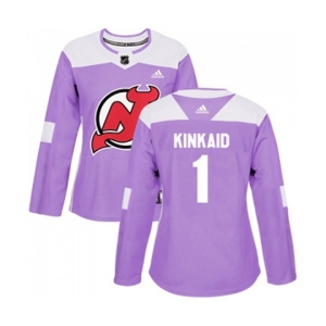 Women New Jersey Devils #1 Keith Kinkaid Authentic Purple Fights Cancer Practice Hockey Jersey