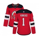 Women New Jersey Devils #1 Keith Kinkaid Authentic Red Home Hockey Jersey