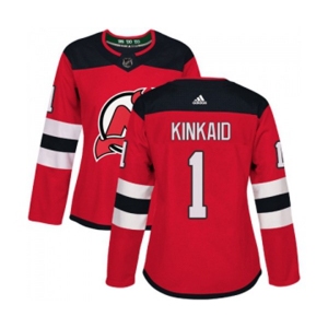 Women New Jersey Devils #1 Keith Kinkaid Authentic Red Home Hockey Jersey