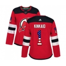 Women New Jersey Devils #1 Keith Kinkaid Authentic Red USA Flag Fashion Hockey Jersey