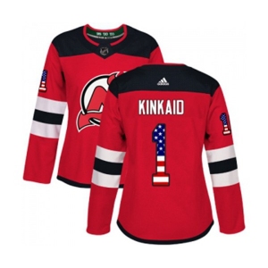 Women New Jersey Devils #1 Keith Kinkaid Authentic Red USA Flag Fashion Hockey Jersey