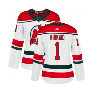 Women New Jersey Devils #1 Keith Kinkaid Authentic White Alternate Hockey Jersey