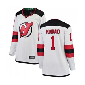 Women New Jersey Devils #1 Keith Kinkaid Fanatics Branded White Away Breakaway Hockey Jersey
