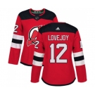 Women New Jersey Devils #12 Ben Lovejoy Authentic Red Home Hockey Jersey