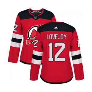 Women New Jersey Devils #12 Ben Lovejoy Authentic Red Home Hockey Jersey