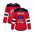 Women New Jersey Devils #12 Ben Lovejoy Authentic Red USA Flag Fashion Hockey Jersey