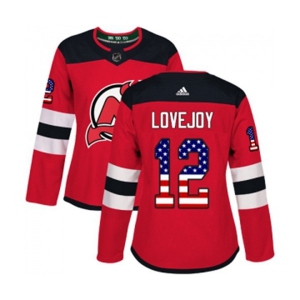 Women New Jersey Devils #12 Ben Lovejoy Authentic Red USA Flag Fashion Hockey Jersey