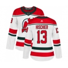 Women New Jersey Devils #13 Nico Hischier Authentic White Alternate Hockey Jersey