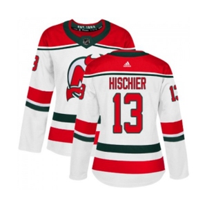 Women New Jersey Devils #13 Nico Hischier Authentic White Alternate Hockey Jersey