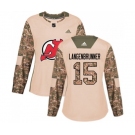 Women New Jersey Devils #15 Jamie Langenbrunner Authentic Camo Veterans Day Practice Hockey Jersey