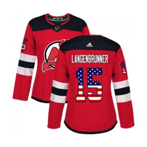 Women New Jersey Devils #15 Jamie Langenbrunner Authentic Red USA Flag Fashion Hockey Jersey
