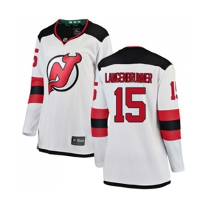 Women New Jersey Devils #15 Jamie Langenbrunner Fanatics Branded White Away Breakaway Hockey Jersey