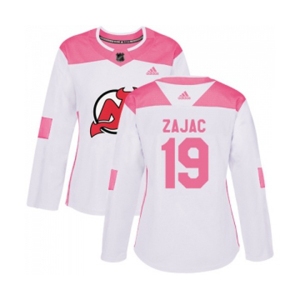 Women New Jersey Devils #19 Travis Zajac Authentic White Pink Fashion Hockey Jersey