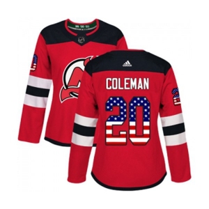 Women New Jersey Devils #20 Blake Coleman Authentic Red USA Flag Fashion Hockey Jersey