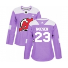 Women New Jersey Devils #23 Stefan Noesen Authentic Purple Fights Cancer Practice Hockey Jersey